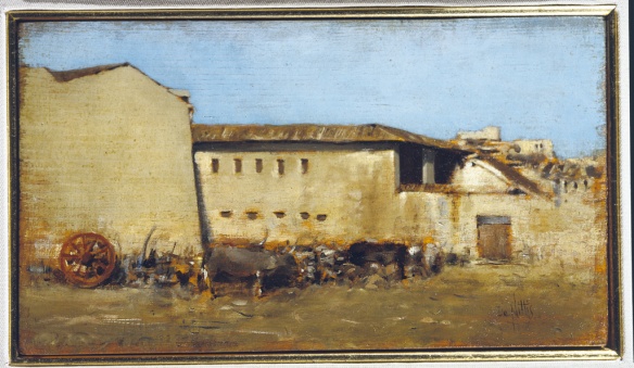 Giuseppe De Nittis, La masseria (s.d.; olio su tavola, 12 x 25 cm; Collezione privata)
