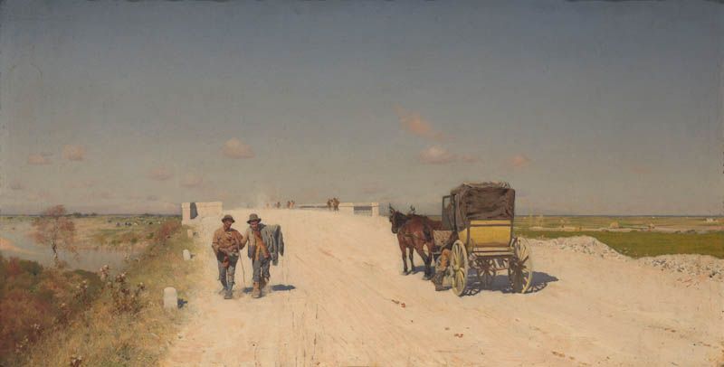 Giuseppe De Nittis, La strada da Brindisi a Barletta (1872; olio su tela, 27,6 x 52 cm; Collezione privata)
