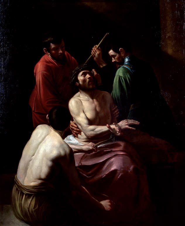 Cesare Corte, Incoronazione di spine, copia da Caravaggio (inizi del XVII secolo; olio su tela, 203 x 166 cm; Genova, San Bartolomeo della Certosa) Cesare Corte, Incoronazione di spine, copia da Caravaggio (inizi del XVII secolo; olio su tela, 203 x 166 cm; Genova, San Bartolomeo della Certosa)