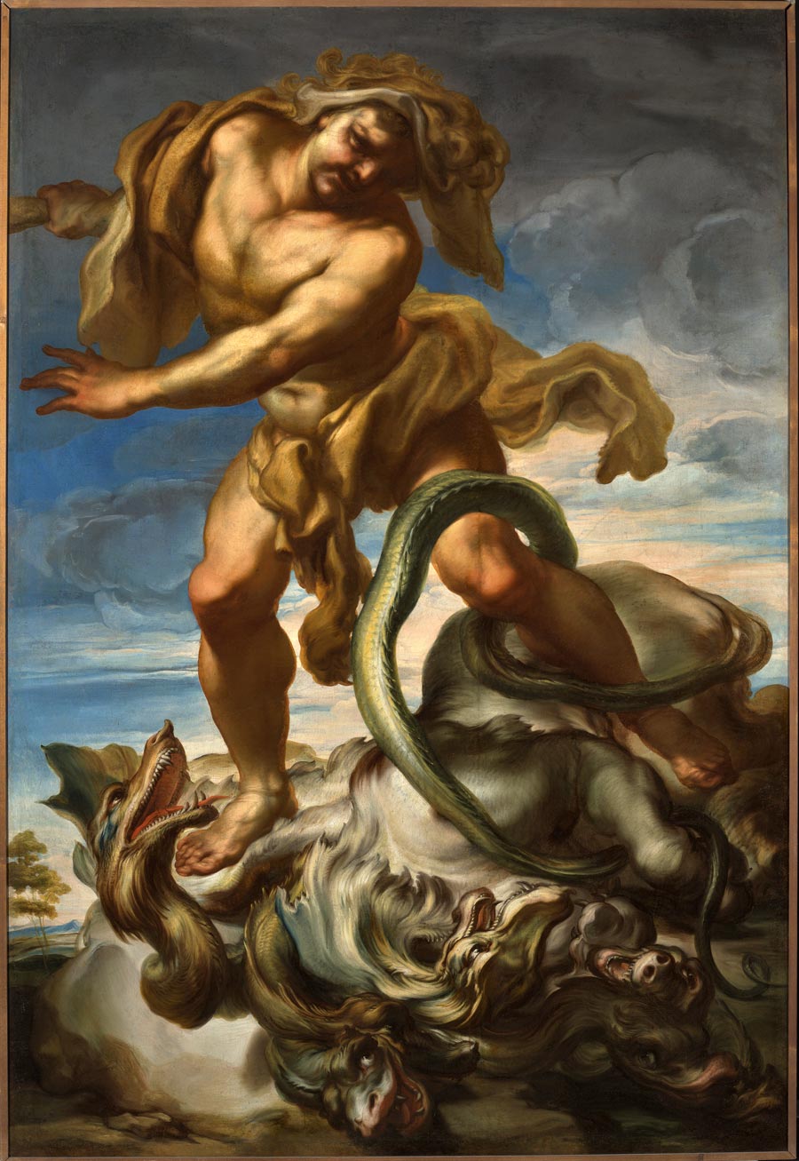 Gregorio de Ferrari, Hercules and the Hydra of Lerna (late 17th century; oil on canvas; Genoa; Galleria Nazionale della Liguria at Palazzo Spinola)