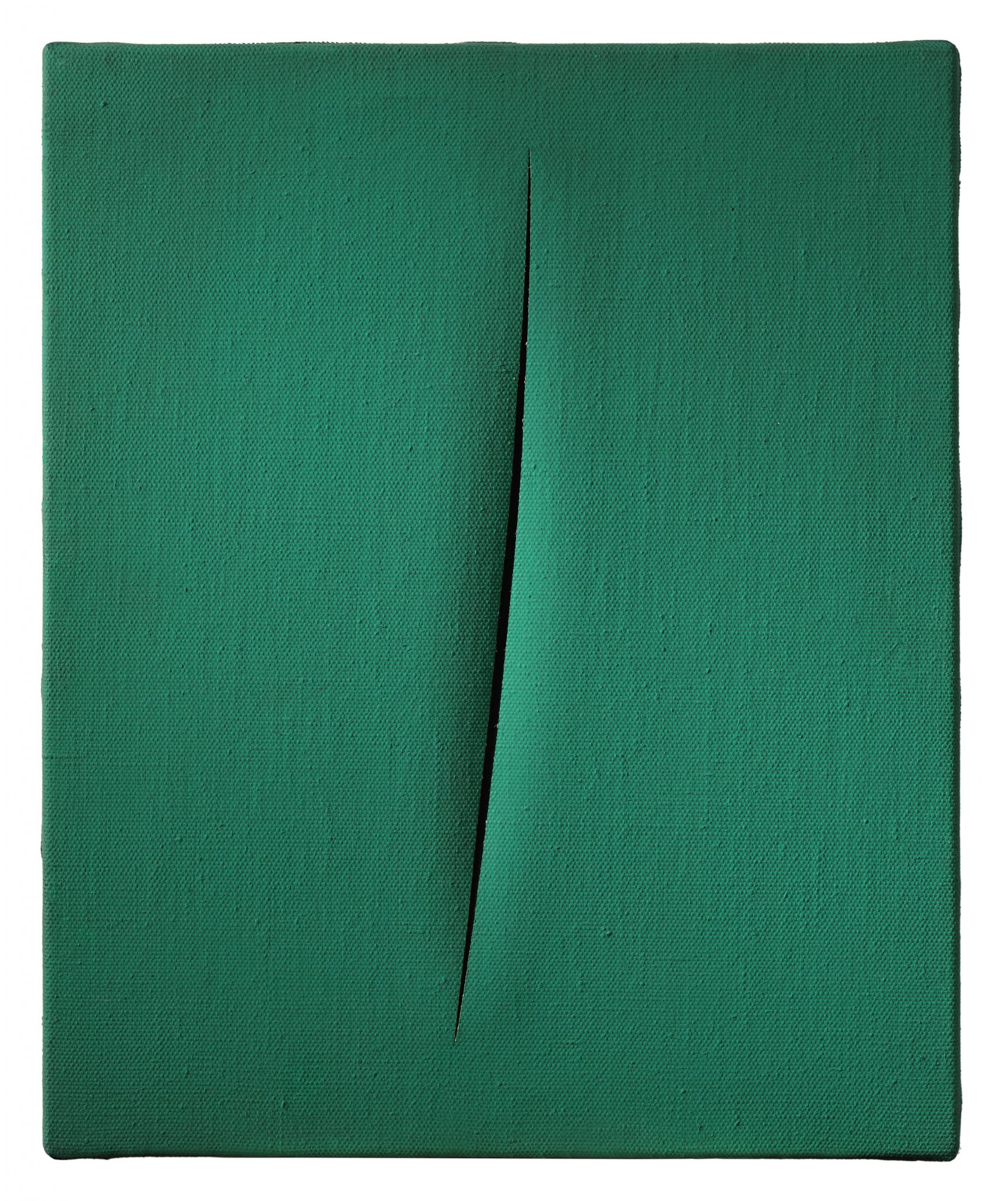 Lucio Fontana, Concetto spaziale. Attese (1963-1964; idropittura su tela, 47 x 38,5 cm; Collezione privata), cat. 63-64 T 18. © Fondazione Lucio Fontana
 