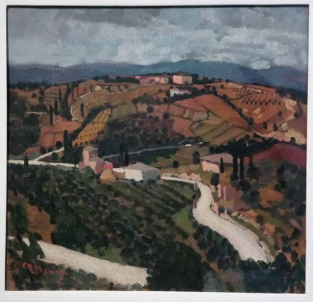 Felice Casorati, Paesaggio toscano (1929 circa; olio su legno, 45 x 65,5 cm; Torino, GAM - Galleria Civica d’Arte Moderna e Contemporanea, Fondazione Guido ed Ettore De Fornaris)
