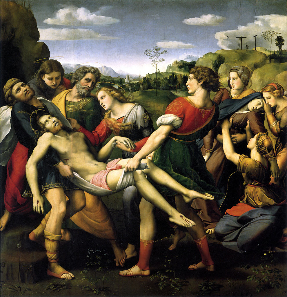 Raphael, Borghese Deposition (1505-1507; oil on panel, 174.5 x 178.5; Rome, Galleria Borghese)