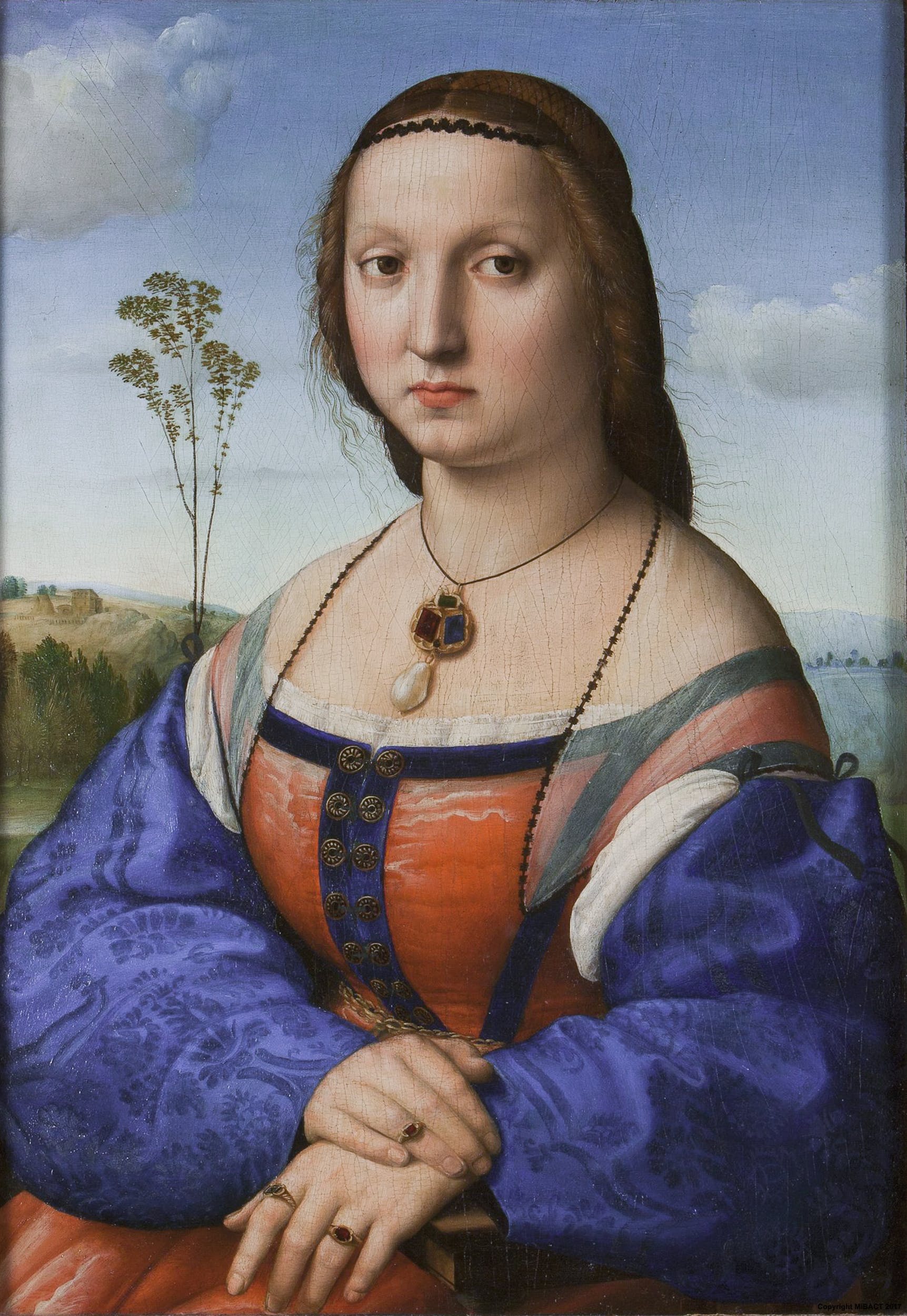 Raffaello, Ritratto di Maddalena Strozzi (1506 circa; olio su tavola, 63 x 45 cm; Firenze, Galleria degli Uffizi)
