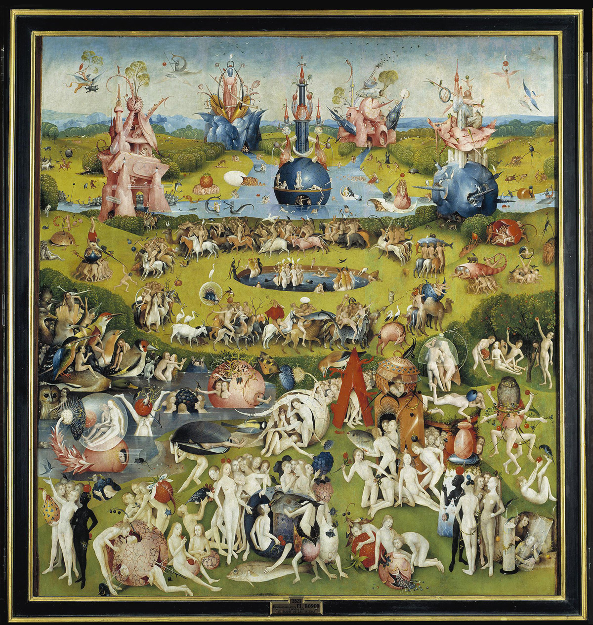 Hieronymus Bosch, Trittico del Giardino delle Delizie, pannello centrale (1490-1500; olio su tavola, altezza 205,5 cm; Madrid, Museo del Prado)
