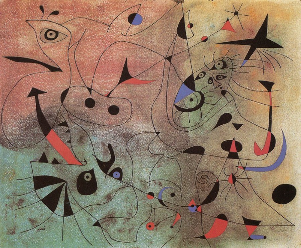 Joan Miró, Stella del mattino, dalla serie Costellazioni (1940; gouache e pittura alla terpentina su carta, 38 x 46 cm; Collezione privata)
