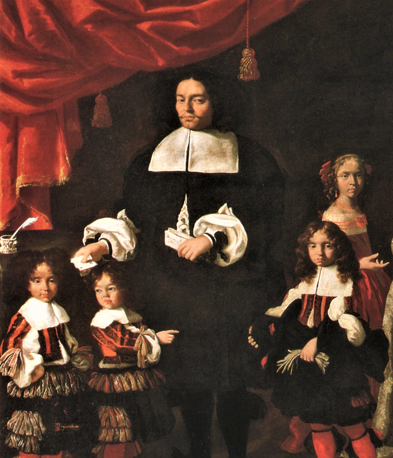 Pier Francesco Cittadini detto il Milanese, dettaglio del Ritratto di famiglia (1645 circa; olio su tela, cm 265 x 360; Dozza/ Città Metropolitana di Bologna, Rocca Sforzesca)
