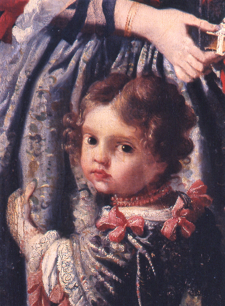 Pier Francesco Cittadini detto il Milanese, dettaglio del Ritratto di famiglia (1645 circa; olio su tela, cm 265 x 360; Dozza/ Città Metropolitana di Bologna, Rocca Sforzesca)
