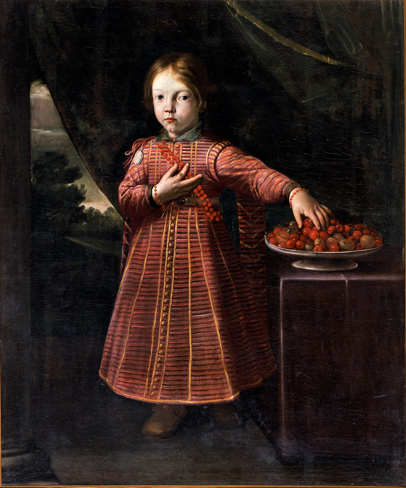 Pier Francesco Cittadini detto il Milanese, Ritratto di bambino con vassoio di ciliegie e pere (1650 circa; olio su tela, cm 117 x 95; Bologna, Pinacoteca Nazionale)
