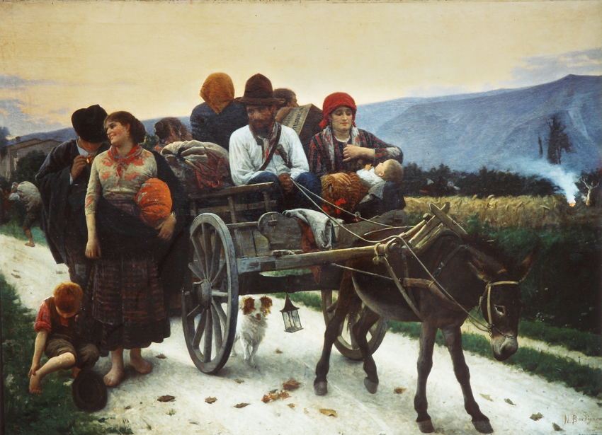 Noè Bordignon, Gli emigranti (1896-1898 circa; olio su tela, 174 x 243 cm; Montebelluna, Veneto Banca)
 Noè Bordignon, Gli emigranti (1896-1898 circa; olio su tela, 174 x 243 cm; Montebelluna, Veneto Banca)