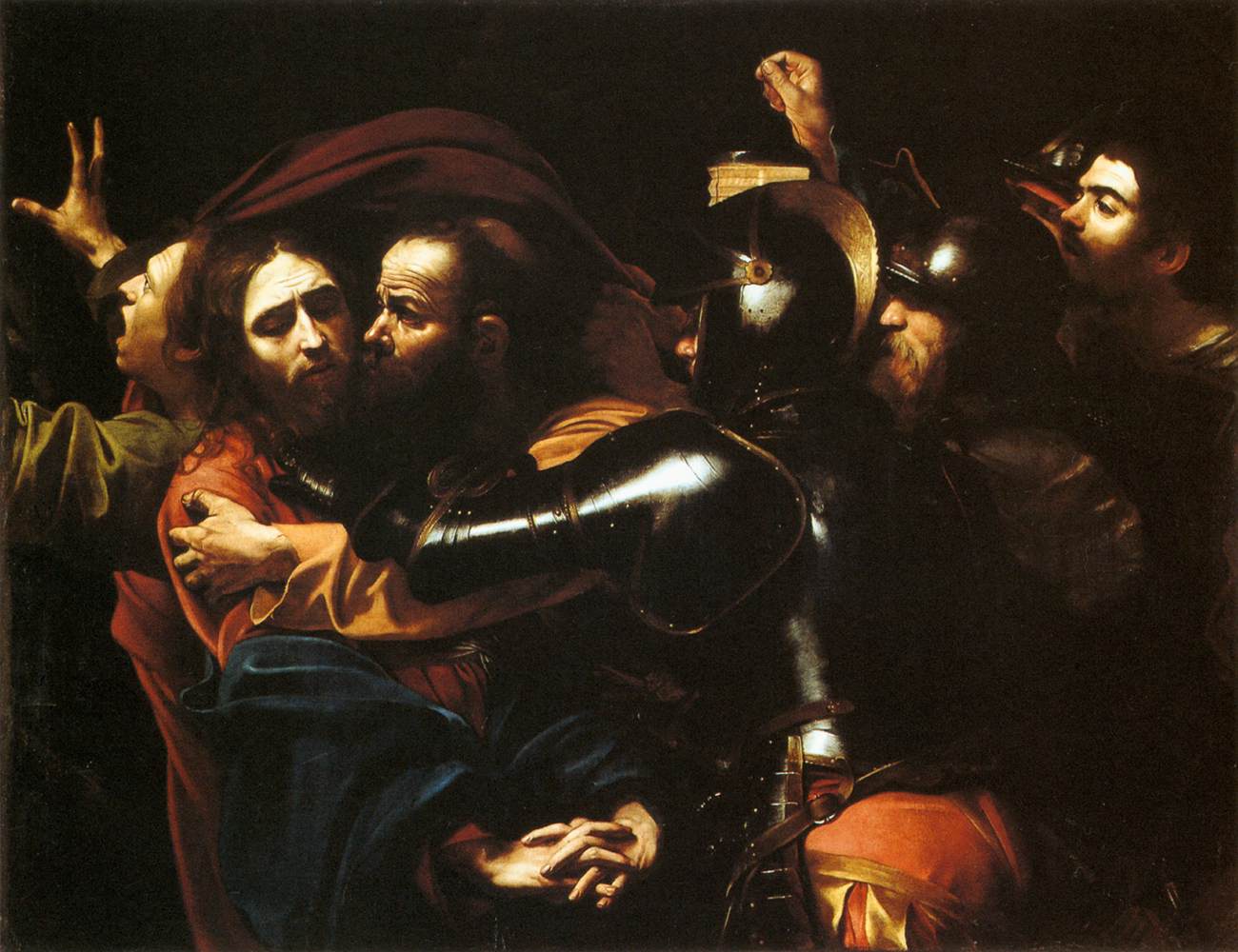 Caravaggio, Cattura di Cristo (1602; olio su tela, 133,5 x 169,5 cm; Dublino, National Gallery of Ireland) 
 Caravaggio, Cattura di Cristo (1602; olio su tela, 133,5 x 169,5 cm; Dublino, National Gallery of Ireland)
