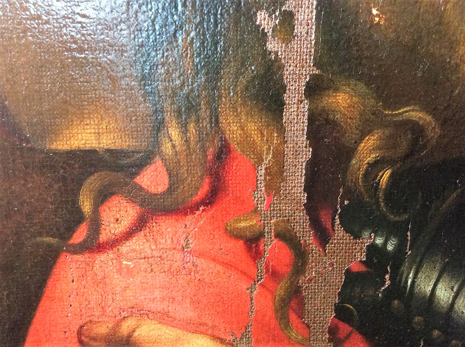 Cattura di Cristo di Odessa, dettaglio con la ciocca di capelli di Cristo (durante il restauro). Ph. Credit Nataliia Chechykova
 Cattura di Cristo di Odessa, dettaglio con la ciocca di capelli di Cristo (durante il restauro). Ph. Credit Nataliia Chechykova