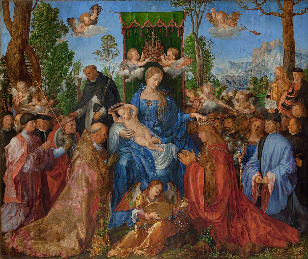 Albrecht Dürer, Festa del Rosario (1506; olio su tavola, 162 x 194,5 cm; Praga, Národní Galerie)
