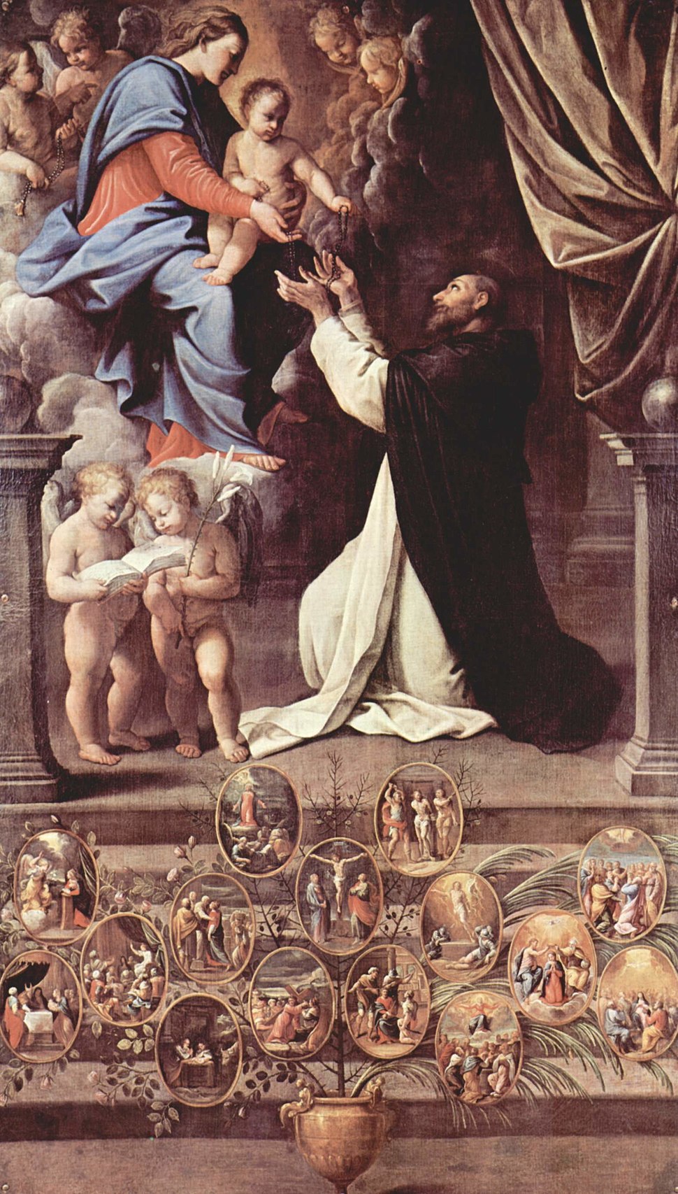 Guido Reni, Madonna del Rosario (1596-1598; olio su tela, 390 x 220 cm; Bologna, Basilica di San Luca)
