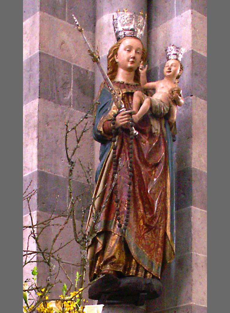 Artista tedesco del XV secolo, Madonna del Rosario (1475 circa; legno policrono; Colonia, Sankt Andreas)
