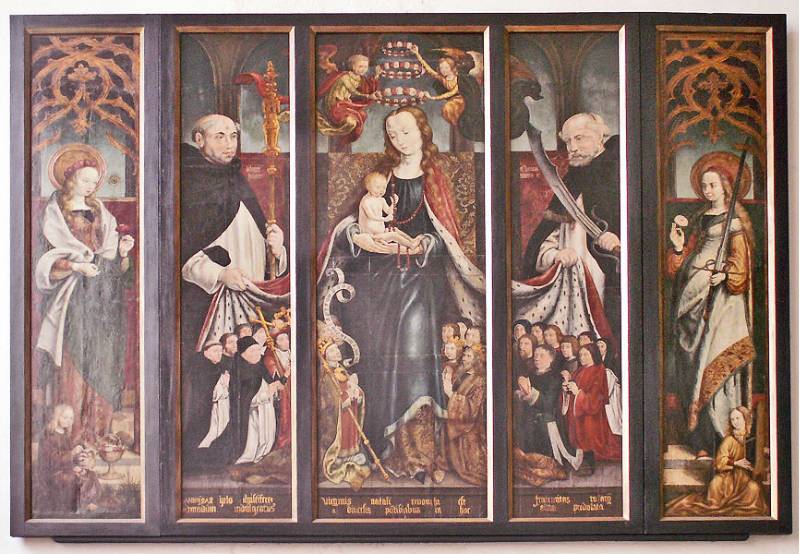 Maestro di Sankt Severin, Madonna del Rosario (1510 circa; tavola; Colonia, Sankt Andreas)
