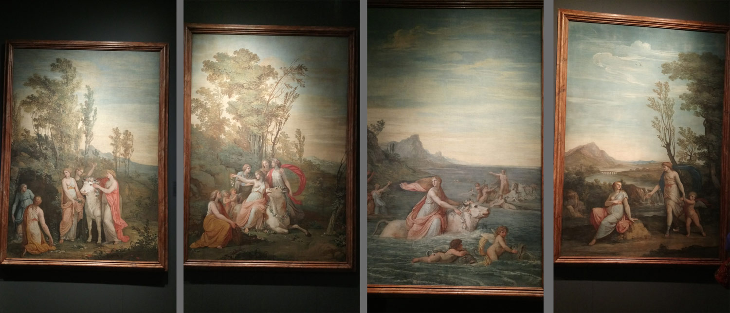 Andrea Appiani, Scene de Il mito di Europa (1784-1786 circa; tempera su tela, ciascuna 190 x 135 cm)
