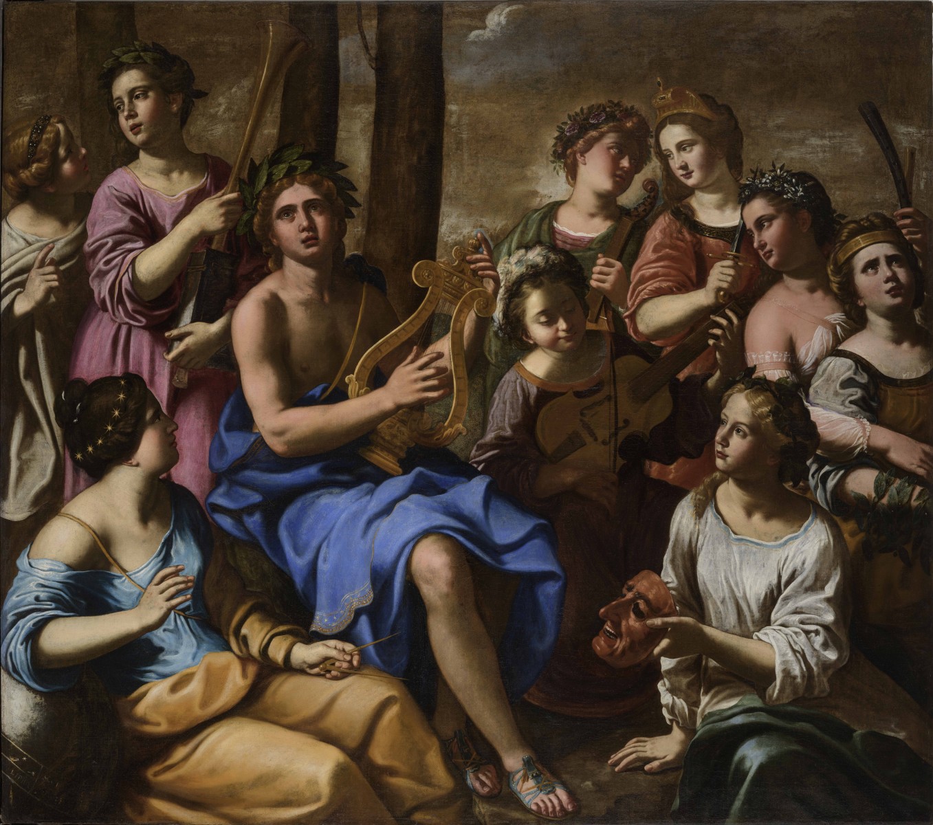 Antiveduto Gramatica, Apollo e le Muse (1620-1626 circa; olio su tela, 152 x 172 cm)
