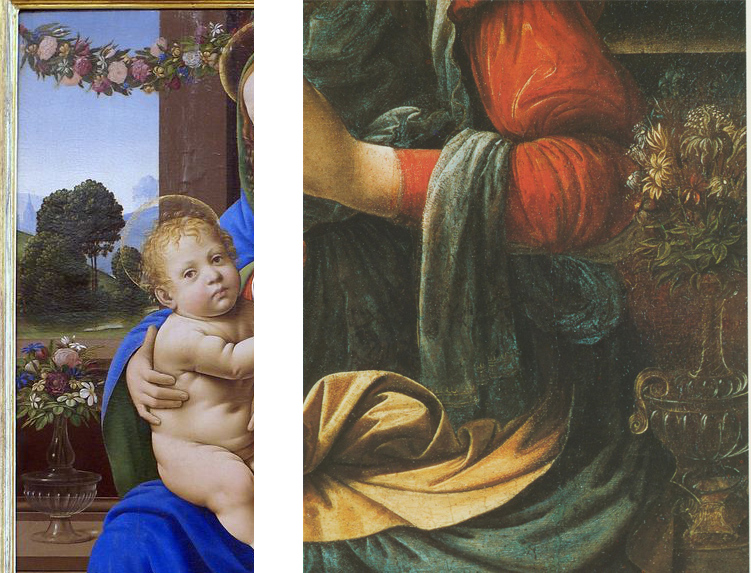 Lorenzo di Credi, dettaglio della Madonna di Magonza, e Leonardo da Vinci, dettaglio della Madonna del Garofano
 Lorenzo di Credi, dettaglio della Madonna di Magonza, e Leonardo da Vinci, dettaglio della Madonna del Garofano