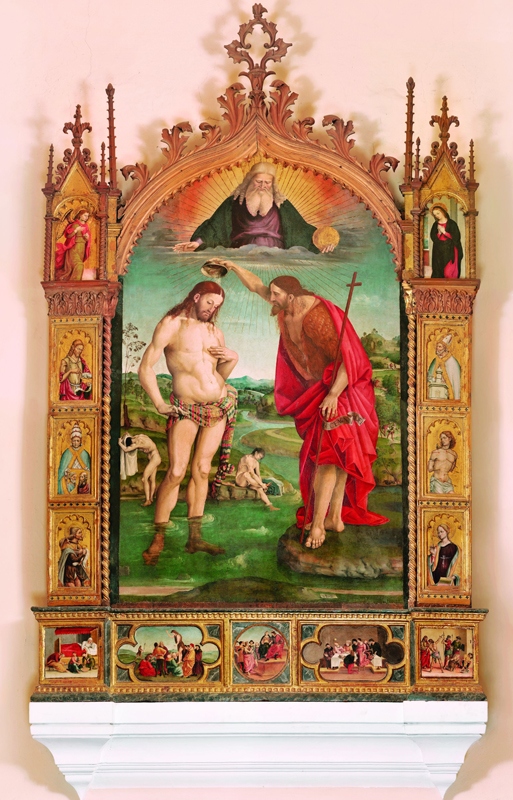 Luca Signorelli, Battesimo di Cristo (1508; olio su tavola, 244 x 160 cm; Arcevia, Collegiata di San Medardo)
