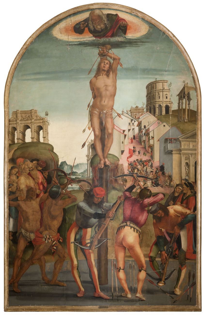 Luca Signorelli, Martirio di san Sebastiano (1498; olio su tavola, 288 x 175 cm; Città di Castello, Pinacoteca Comunale)
