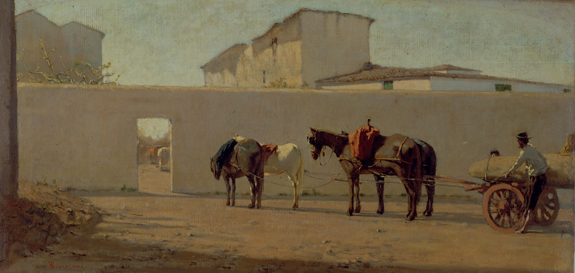 Telemaco Signorini, Un mattino di primavera. Il muro bianco (1866 circa; olio su tela, 27,5 x 57 cm; Collezione privata)
