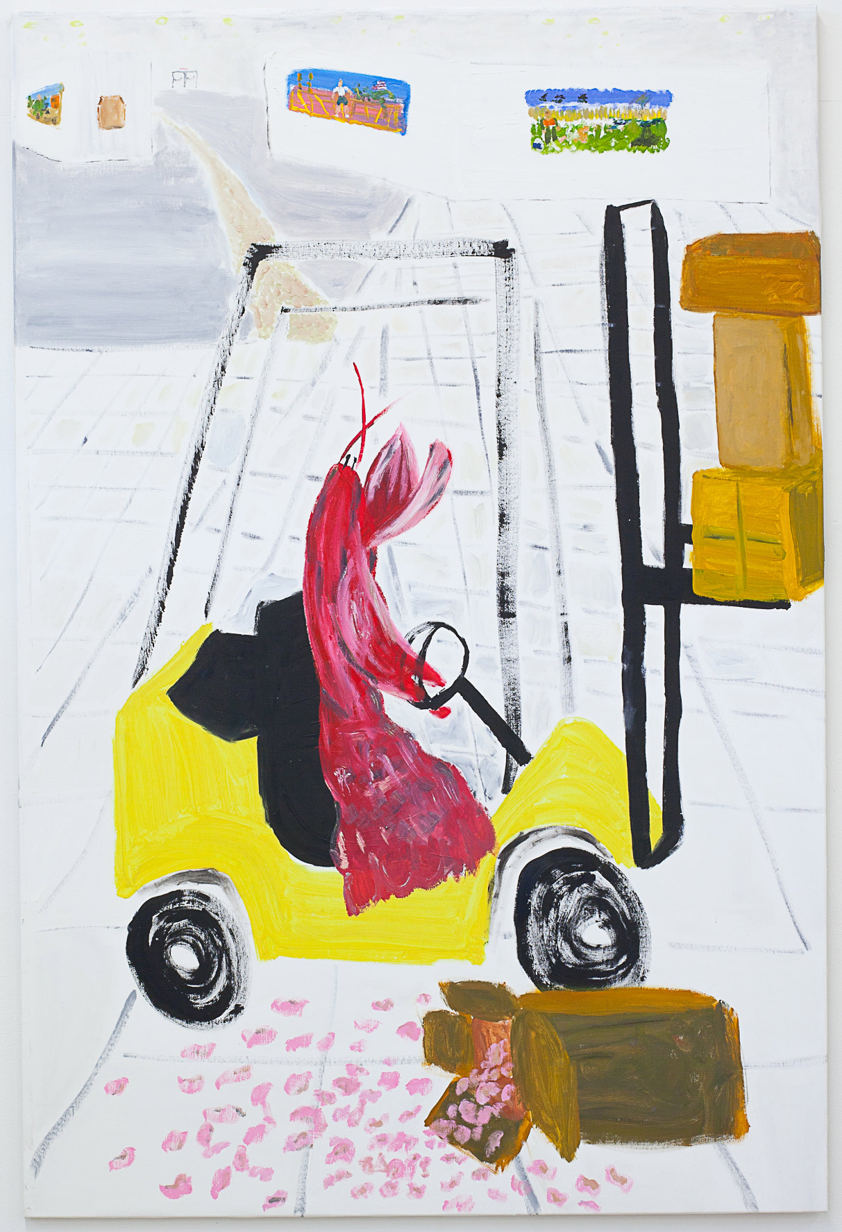 Myles Starr, Langosta, Farfalle and Cherry Tomatoes (2019; olio su tela, 180 x 120 cm). Courtesy the artist and VIN VIN Gallery, Vienna
