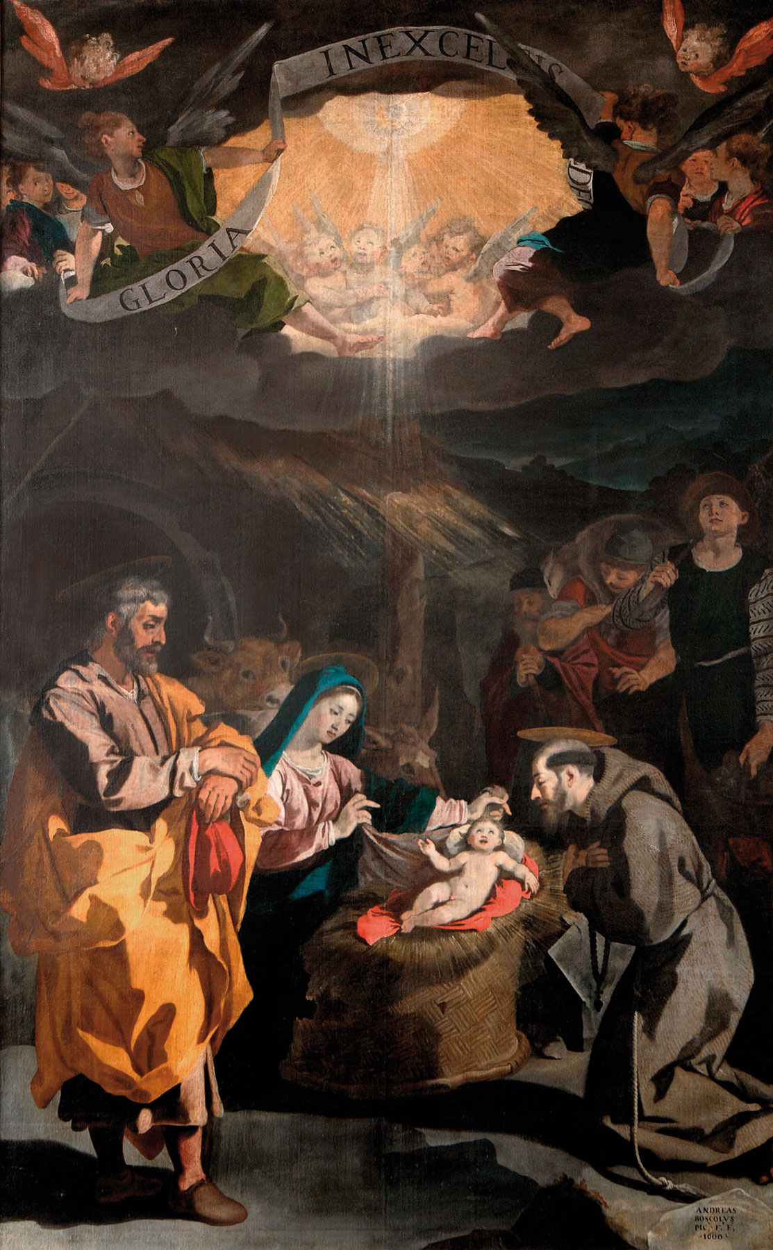 Andrea Boscoli, Natività con san Francesco e i pastori (1600; olio su tela, 316 x 198 cm; Fabriano, Pinacoteca civica Bruno Molajoli)
