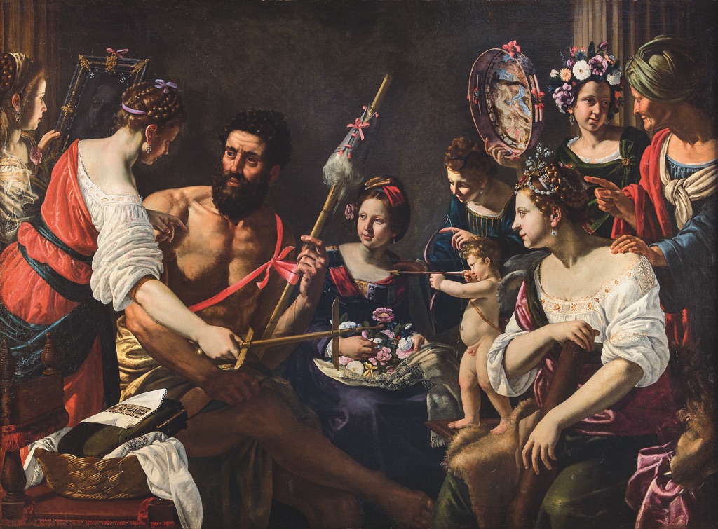 Giovanni Francesco Guerrieri, Ercole e Onfale (1617-1618 circa; olio su tela, 151 x 206,5 cm; Pesaro, collezione privata)
