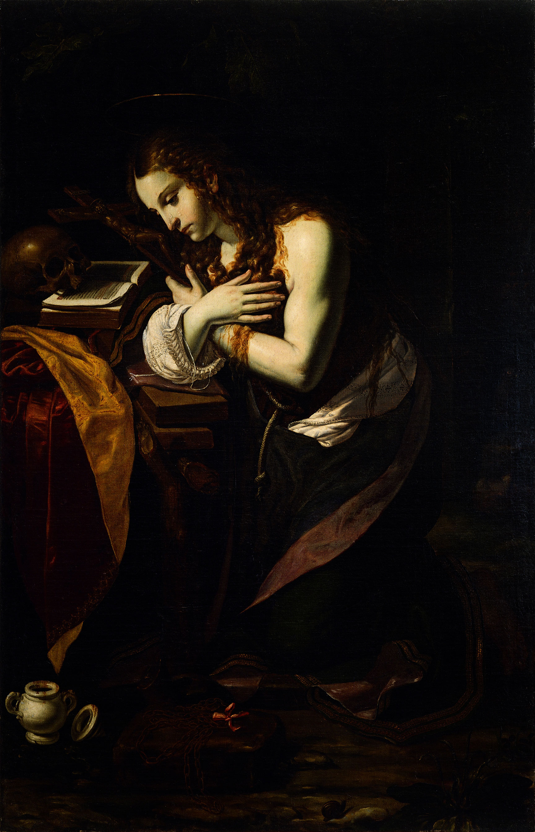 Giovanni Francesco Guerrieri, Santa Maria Maddalena penitente (metà del terzo decennio del Seicento; olio su tela, 203 x 129 cm; Fano, Pinacoteca civica)
