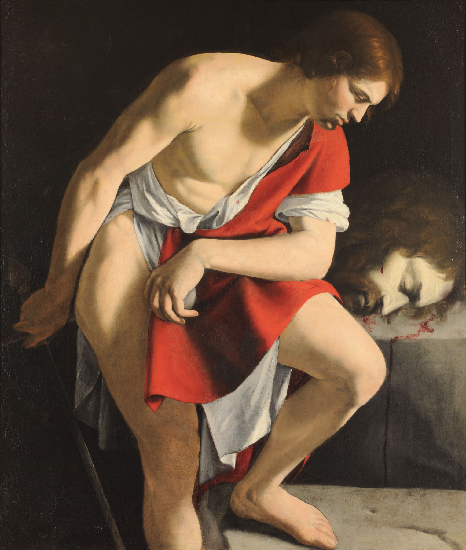 Orazio Gentileschi, David in contemplazione della testa di Golia (olio su tela, 140 x 116 cm; Urbino, Galleria Nazionale delle Marche, Donazione Volponi)
