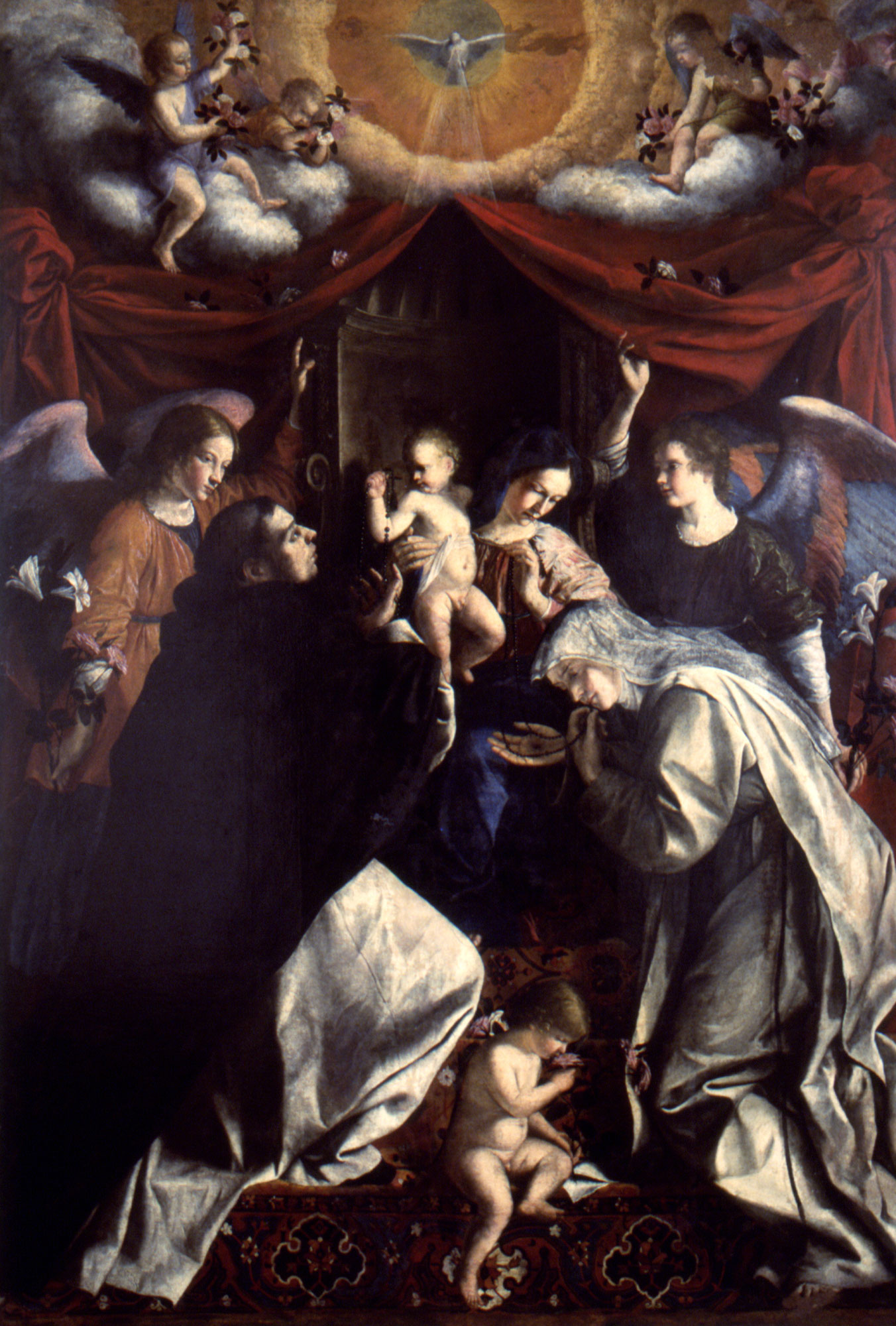 Orazio Gentileschi, Vergine del Rosario tra san Domenico e santa Caterina (circa 1614; olio su tela, 291 x 198 cm; Fabriano, Pinacoteca civica Bruno Molajoli)
