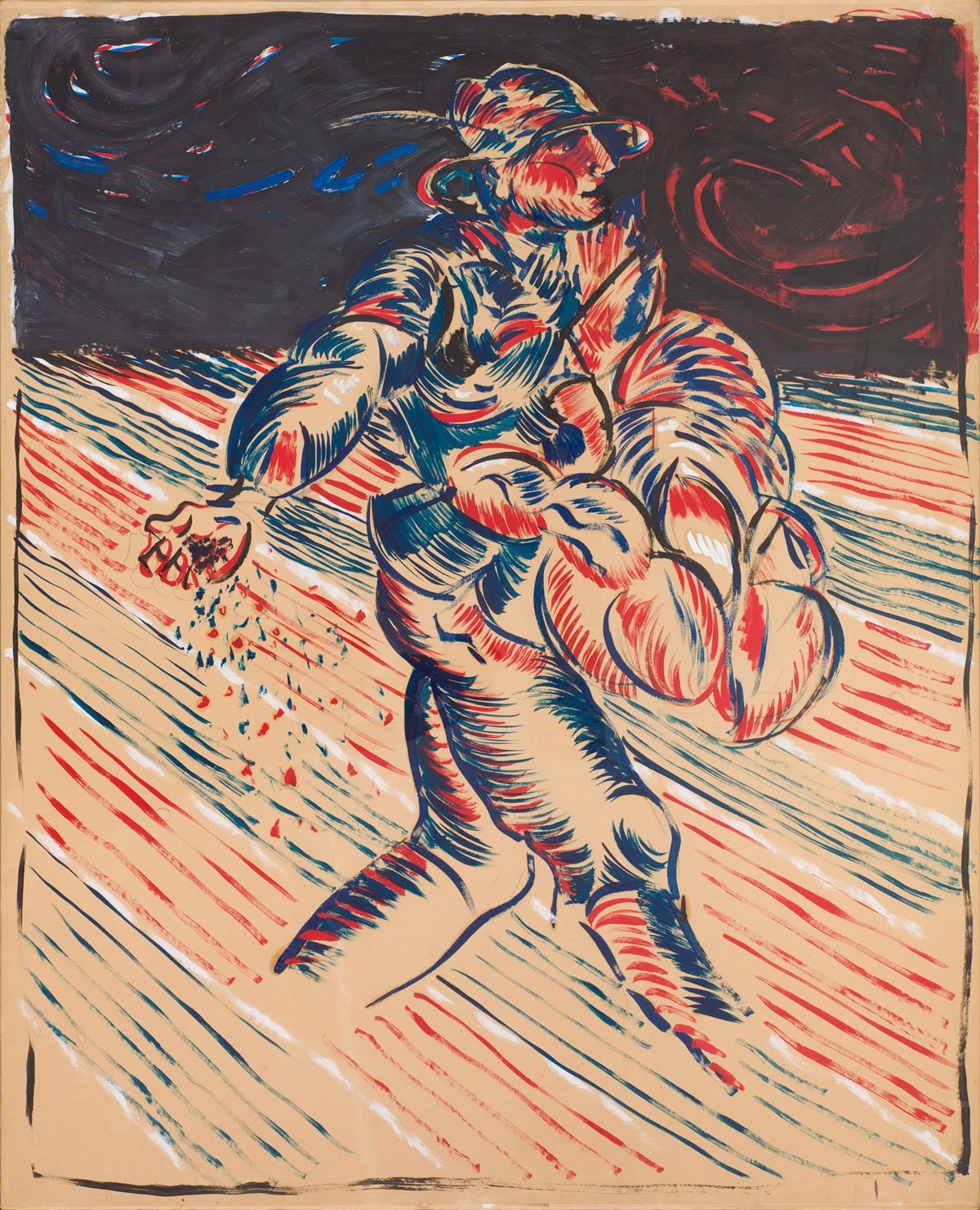 Aldo Mondino, D'après Millet (1984; tempera su carta, 120 x 100 cm). Presentato da Biasutti&Biasutti. Richiesta: 12mila euro
