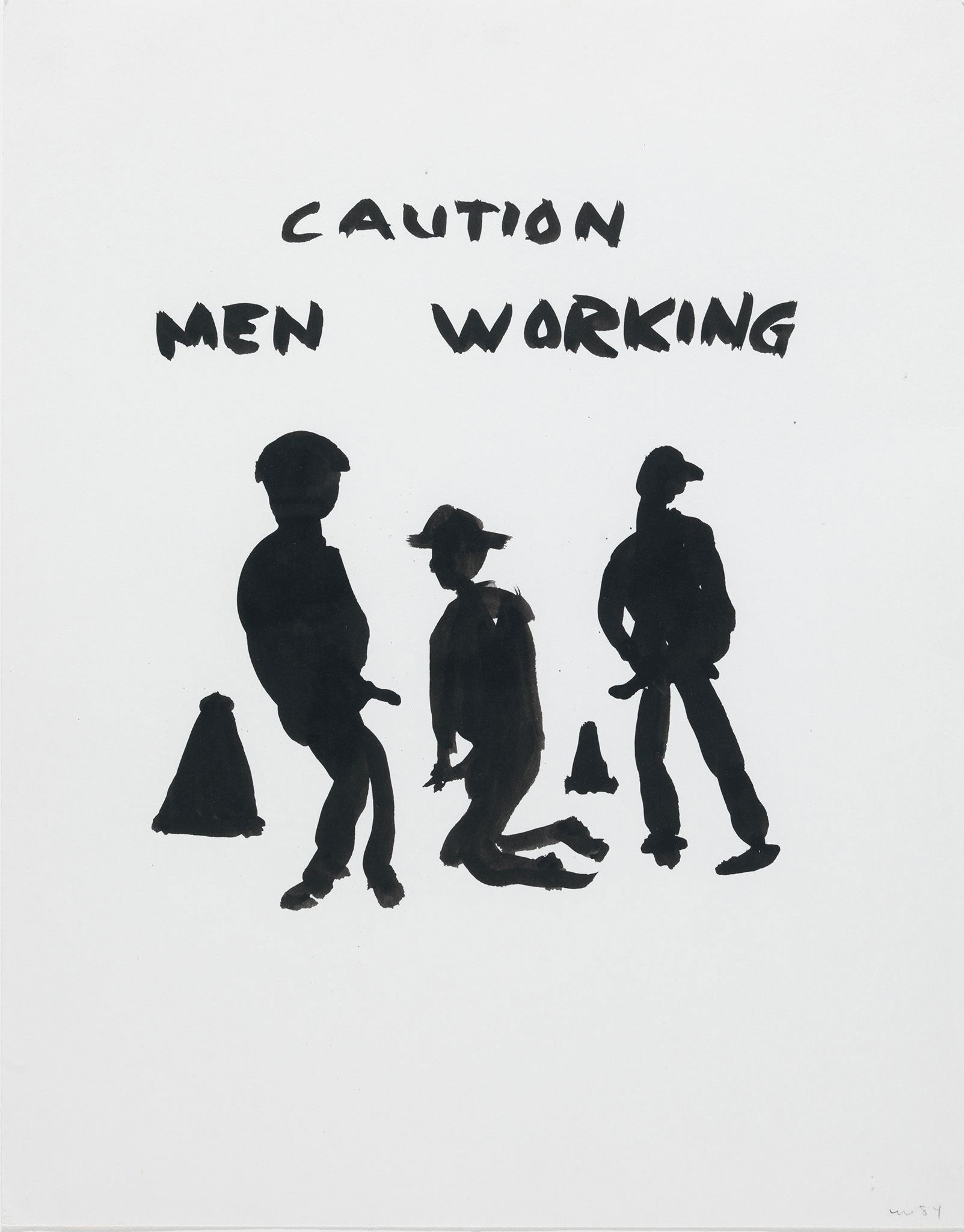 William Wegman, Caution Men Working (1984; inchiostro su carta, 35,5 x 30 cm). Presentato da Florence Loewy
