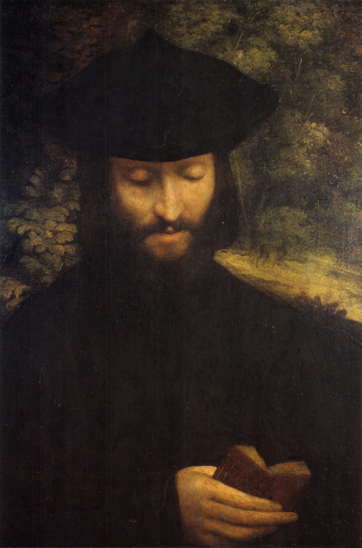 Correggio (Antonio Allegri), Ritratto d'uomo con libro (1522 circa; olio su carta fissato su tela, 60,2 x 42,5 cm; Milano, Castello Sforzesco, Pinacoteca)