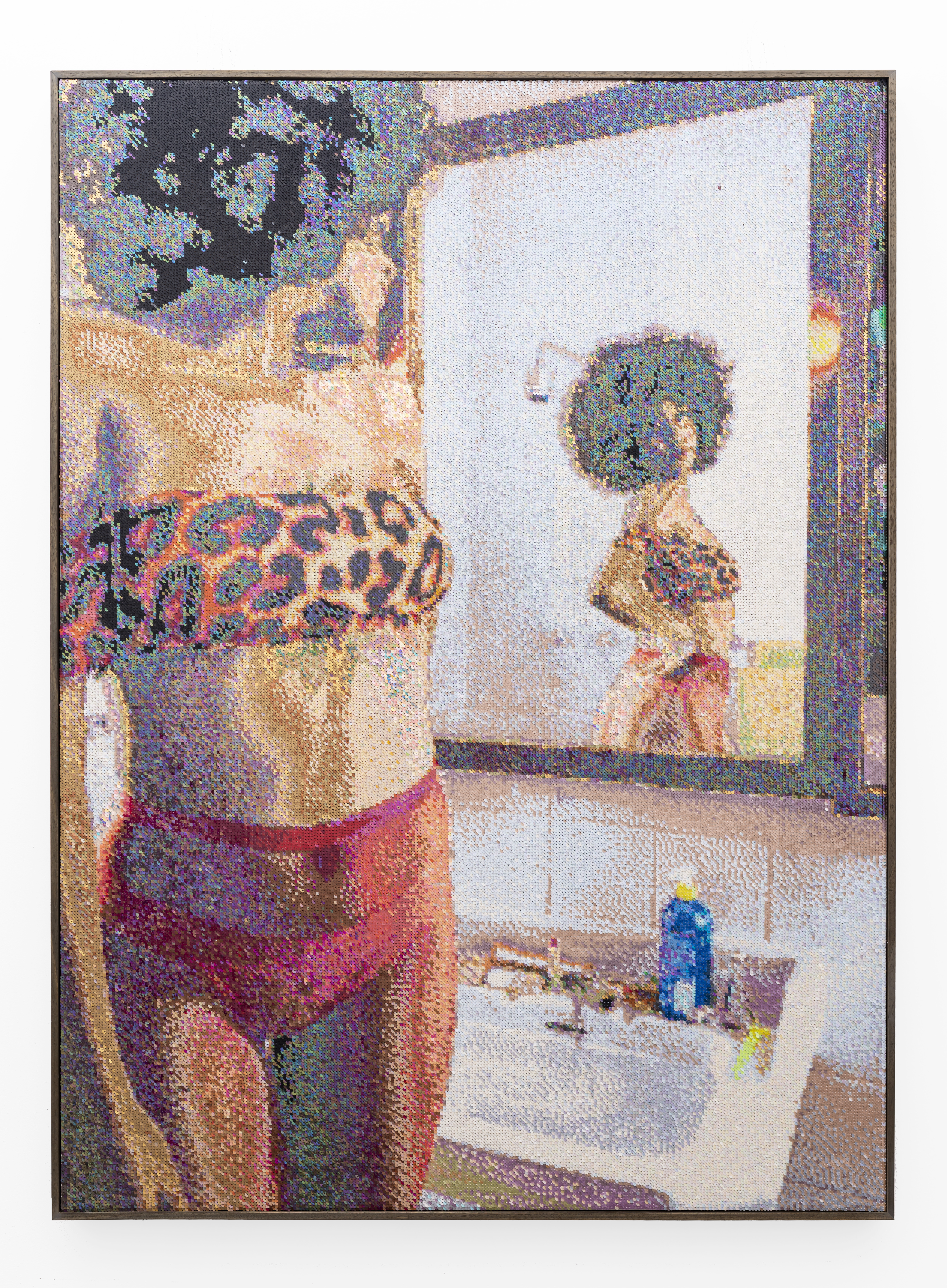 Frances Goodman, Romancing the mirror (2018; lustrini su tela, 160 x 115 cm), presentato da Smac. Richiesta: 17-19mila euro.
 Frances Goodman, Romancing the mirror (2018; lustrini su tela, 160 x 115 cm), presentato da Smac. Richiesta: 17-19mila euro.