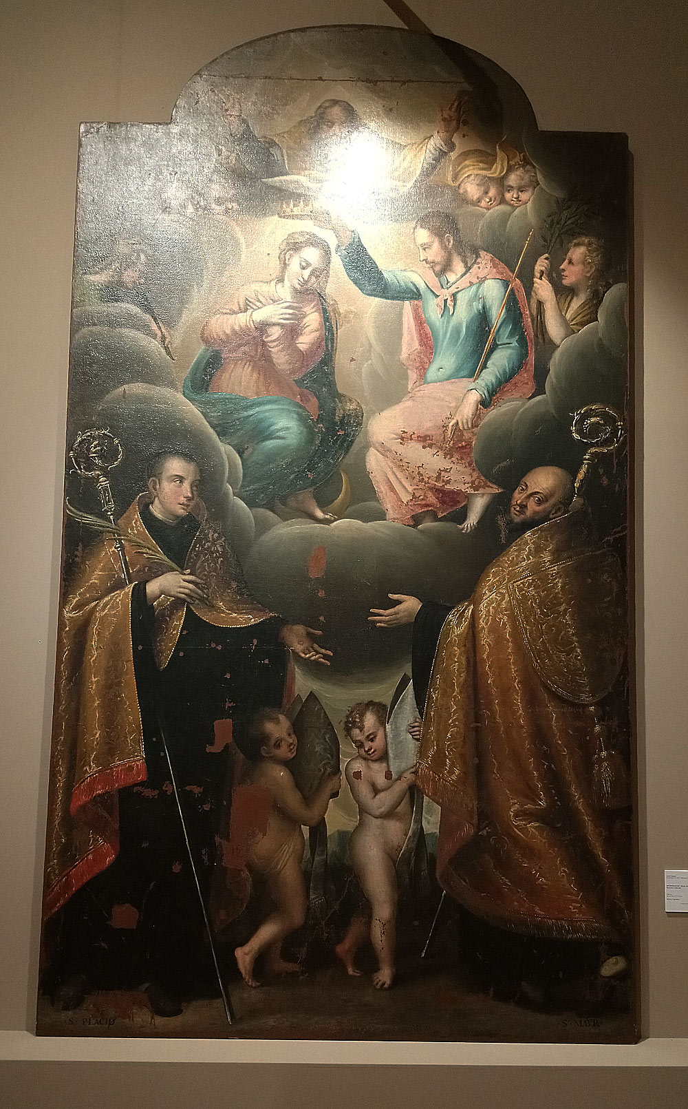 Fermo Ghisoni, Incoronazione della Vergine con i santi Placido e Mauro (1542 circa; olio su tela centinata, 315 x 175 cm; Mantova, chiesa di Ognissanti)
 Fermo Ghisoni, Incoronazione della Vergine con i santi Placido e Mauro (1542 circa; olio su tela centinata, 315 x 175 cm; Mantova, chiesa di Ognissanti)