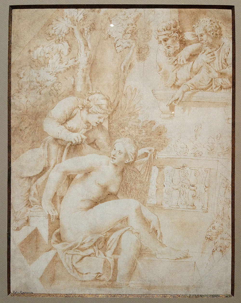 Giulio Romano, David e Betsabea al bagno (1531; penna e inchiostro bruno, pennello e acquerello bruno con tracce di gessetto nero su carta preparata marroncina, 365 x 281 mm; Collezione privata)
 Giulio Romano, David e Betsabea al bagno (1531; penna e inchiostro bruno, pennello e acquerello bruno con tracce di gessetto nero su carta preparata marroncina, 365 x 281 mm; Collezione privata)