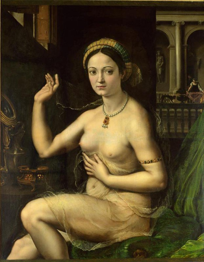Giulio Romano, Ritratto di cortigiana (1521-1522 circa; olio su tela, 111 x 92 cm; Mosca, Museo Pushkin)
