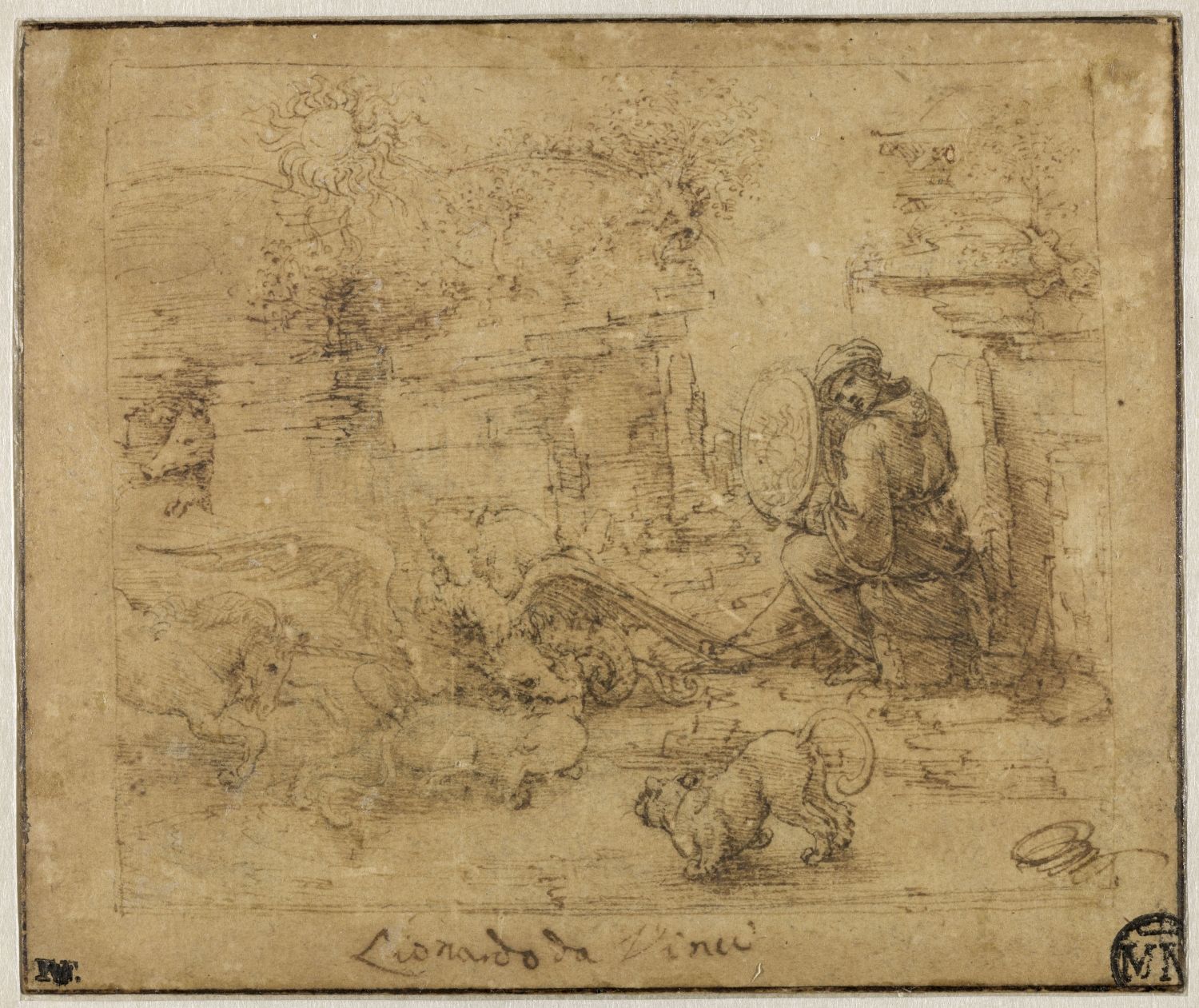 Leonardo da Vinci, Allegoria dello specchio solare (1490-1494 circa; penna e inchiostro, 104 x 124 mm; Parigi, Musée du Louvre, Département des Arts graphiques)
 Leonardo da Vinci, Allegoria dello specchio solare (1490-1494 circa; penna e inchiostro, 104 x 124 mm; Parigi, Musée du Louvre, Département des Arts graphiques)