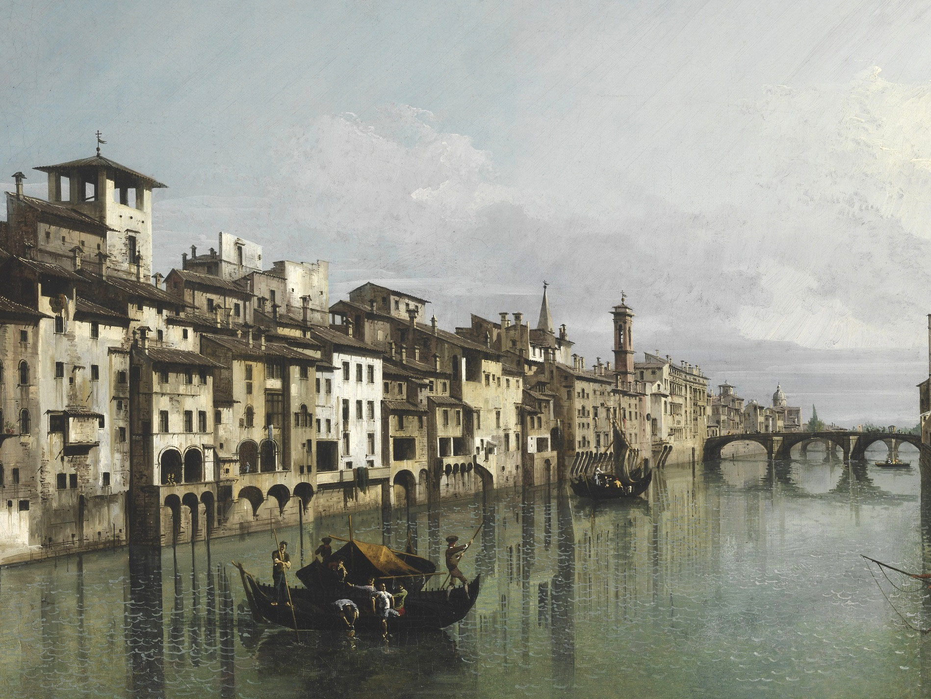 Bernardo Bellotto, L’Arno dal Ponte Vecchio fino a Santa Trinita e alla Carraia, Firenze (1740; olio su tela, 62 x 90 cm; Budapest, Szépművészeti Múzeum, inv. 647)
 Bernardo Bellotto, L’Arno dal Ponte Vecchio fino a Santa Trinita e alla Carraia, Firenze (1740; olio su tela, 62 x 90 cm; Budapest, Szépművészeti Múzeum, inv. 647)