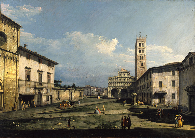 Bernardo Bellotto, Piazza San Martino con la cattedrale, Lucca (1740; olio su tela, 50,8 x 72 cm; York, York Art Gallery, inv. YORAG 771) © York Museums Trust
 Bernardo Bellotto, Piazza San Martino con la cattedrale, Lucca (1740; olio su tela, 50,8 x 72 cm; York, York Art Gallery, inv. YORAG 771) © York Museums Trust