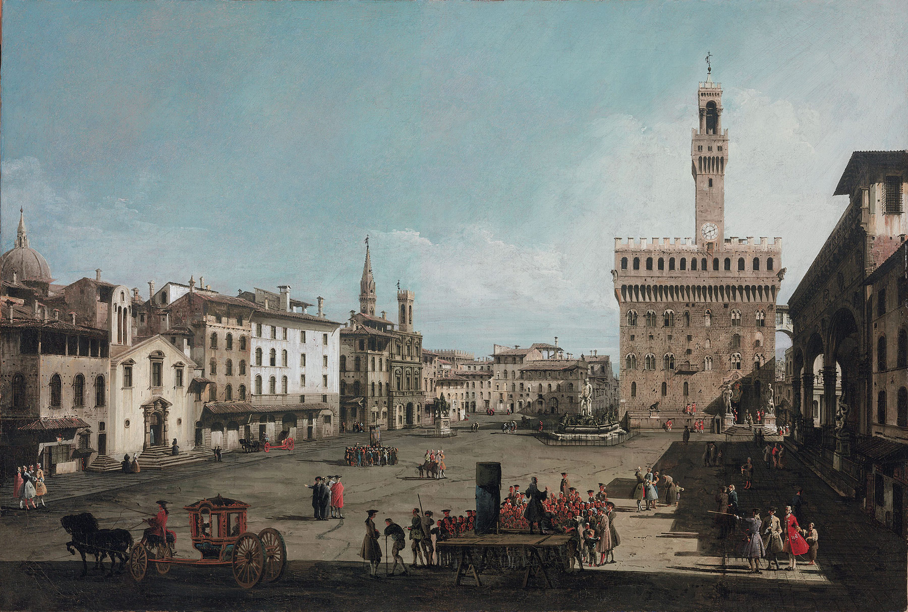 Bernardo Bellotto, Piazza della Signoria, Firenze (1740; olio su tela, 61 x 90 cm. Budapest, Szépm&x0171;vészeti Múzeum, inv. 645)
 Bernardo Bellotto, Piazza della Signoria, Firenze (1740; olio su tela, 61 x 90 cm. Budapest, Szépm&x0171;vészeti Múzeum, inv. 645)