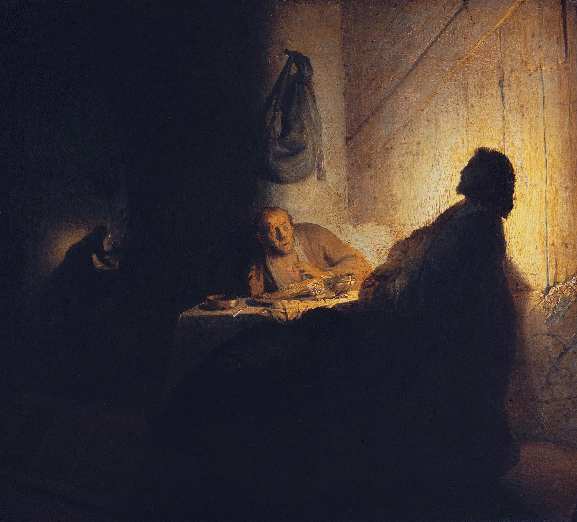 Rembrandt, Le Christ à Emmaüs (1629 ; huile sur papier, 39 x 42 cm ; Paris, Musée Jacquemart-André)