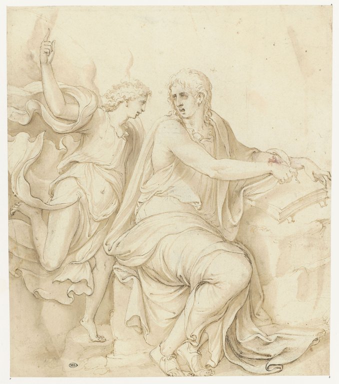 Fermo Ghisoni da Caravaggio, San Giovanni evangelista (1552; penna e inchiostro bruno, acquerello bruno, matita nera, 264 x 230 mm; Parigi, Musée du Louvre, Département des Arts graphiques, inv. 35351)
