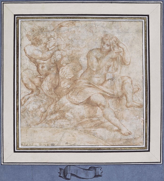 Giulio Romano, Pan e Siringa (1513-1516; matita rossa e stiletto su carta, 184 x 181 mm; Parigi, Musée du Louvre, Département des Arts graphiques, inv. 4035)
