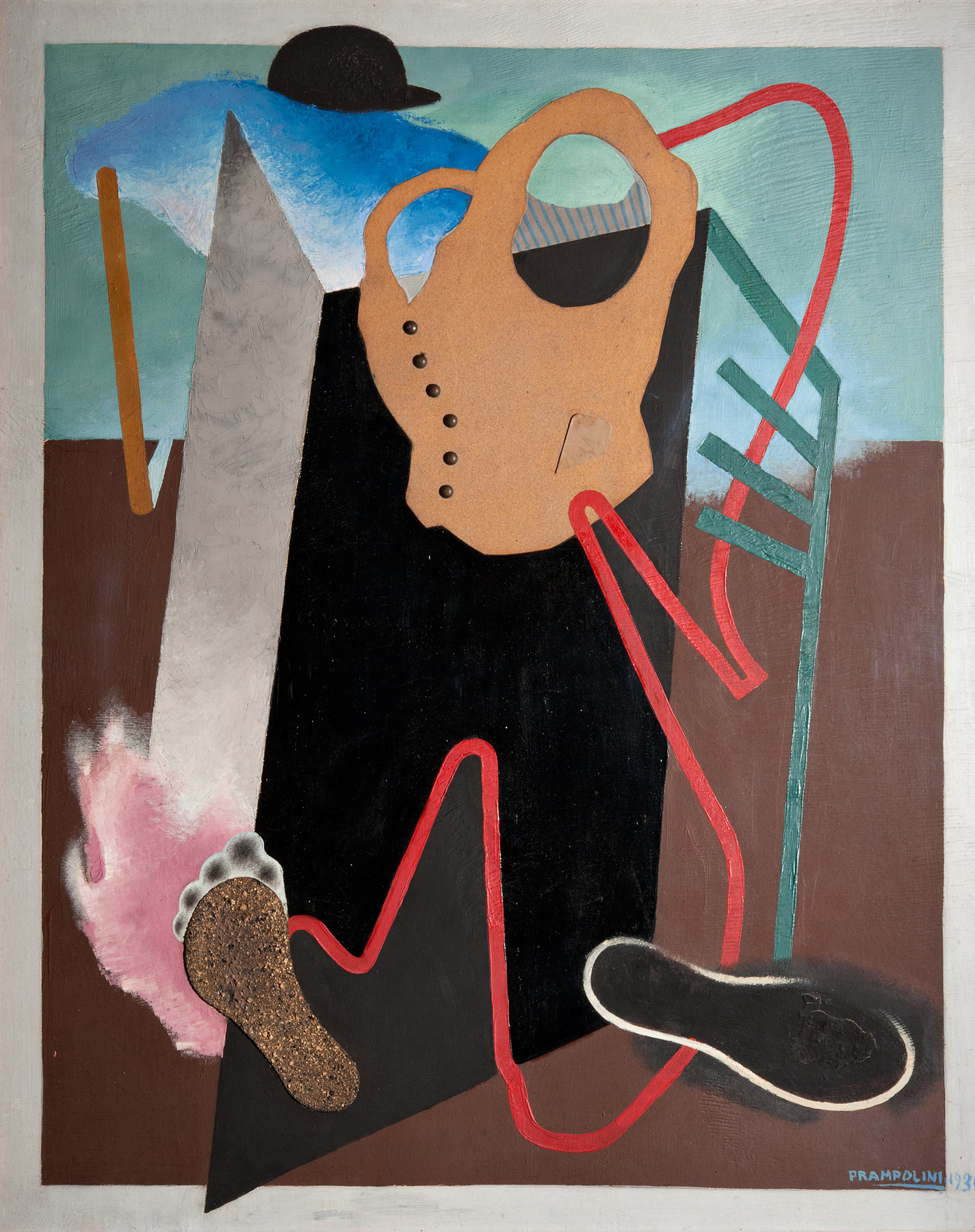 Enrico Prampolini, L'automa quotidiano (1930; olio e collage su tavola, 100 x 80 cm; Roma, Galleria Nazionale d'Arte Moderna e Contemporanea)
