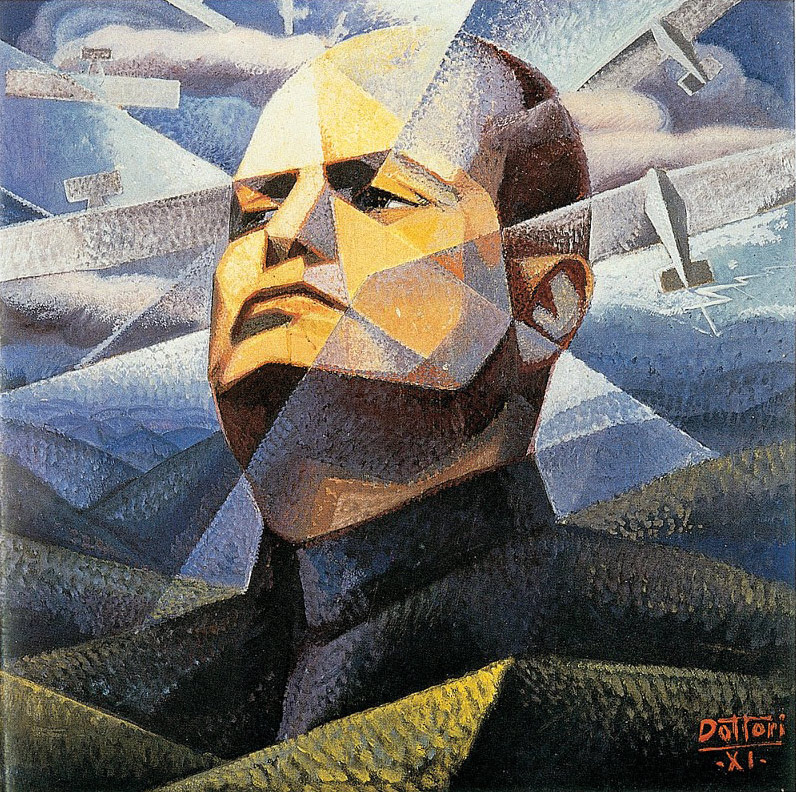 Gerardo Dottori, Il duce (1933; olio su tavola, 100 x 106 cm; Milano, Museo del Novecento)
