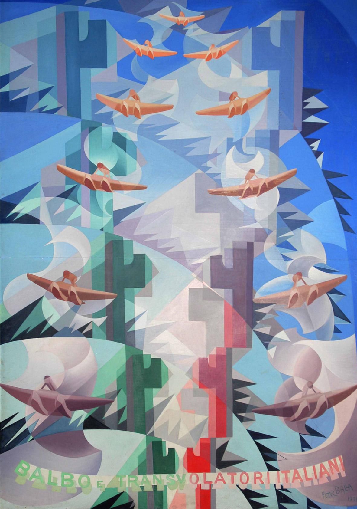 Giacomo Balla, Celeste metallico aeroplano (1931; olio su compensato, 280 x 150 cm; Bracciano, Museo Storico dell'Aeronautica Militare)
