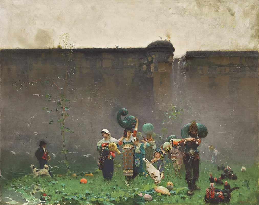 Francesco Paolo Michetti, La raccolta delle zucche (1873; olio su tela, 78 x 98 cm; Napoli, Collezione privata)
